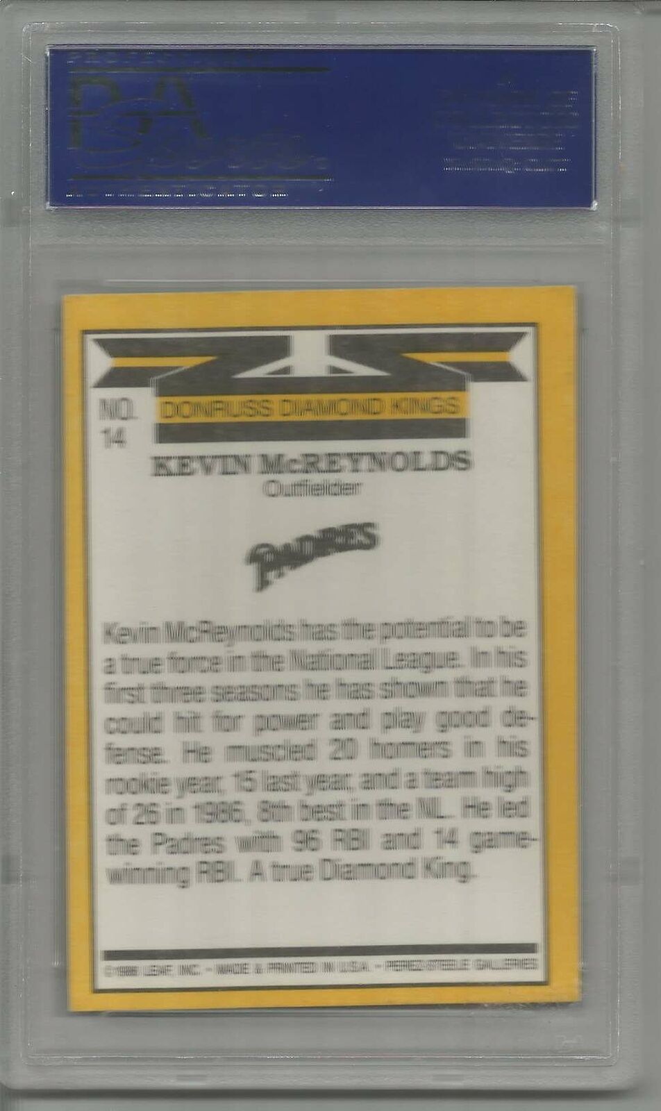 Kevin McReynolds Padres Signed 1987 Donruss Card #14 PSA/DNA Encapsulated 151081