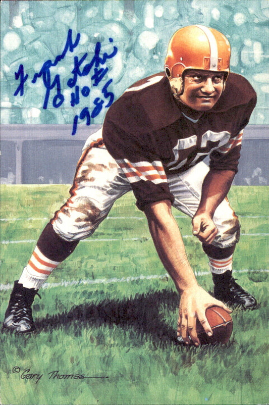Frank Gatski HOF Autographed/Inscribed Goal Line Art GLAC Postcard Browns JSA