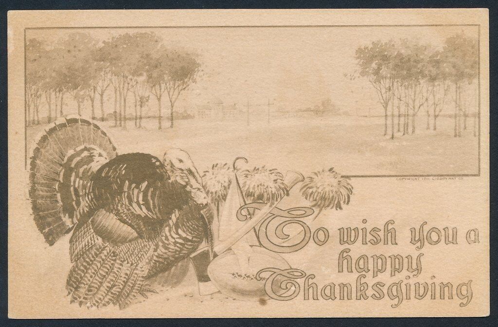 Vintage 1911 Postcard Football Image Happy Thanksgiving Inscr 139098