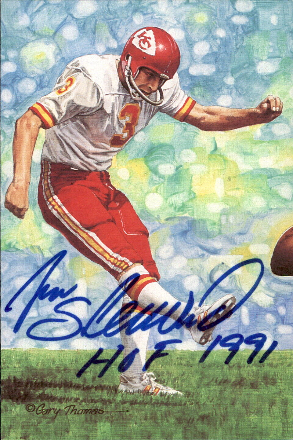 Jan Stenerud HOF Autographed Goal Line Art GLAC Postcard KC Chiefs JSA