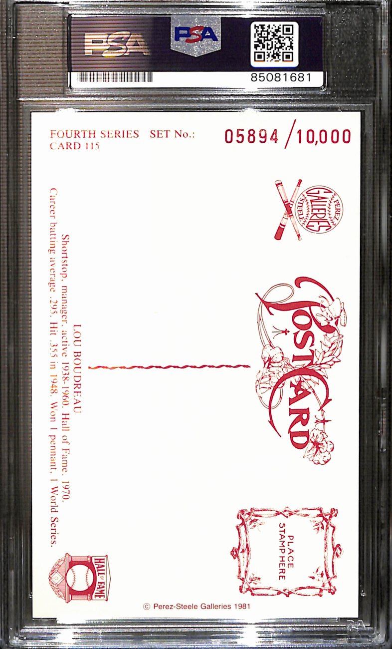 Lou Boudreau Signed 1981 Perez-Steele HOF Postcard Indians PSA/DNA 183701