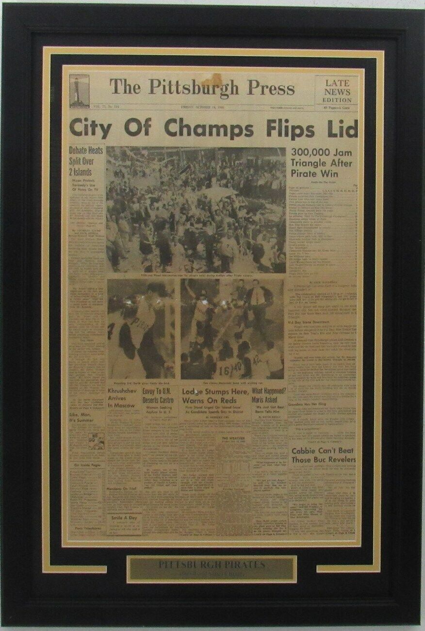 Pirates 1960 World Series Champs The Pittsburgh Press Newspaper Framed 157903