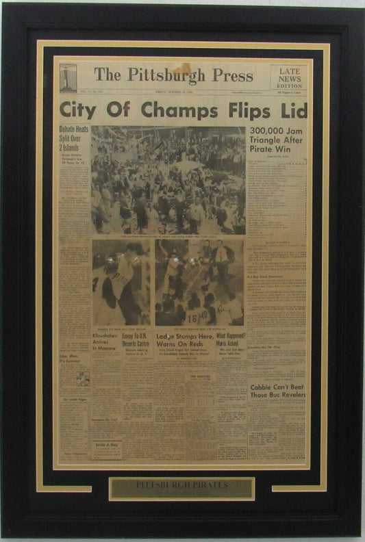 Pirates 1960 World Series Champs The Pittsburgh Press Newspaper Framed 157903