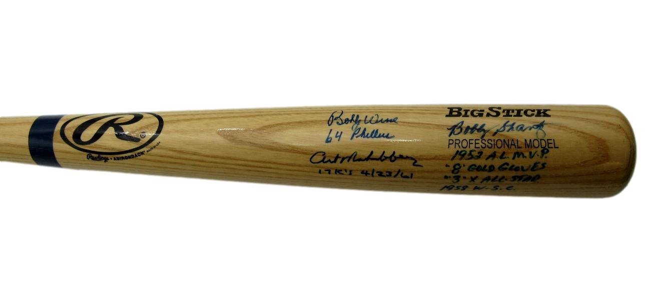 Wine/ Mahaffey/Shantz Phillies Multi-Signed/Inscr Big Stick Baseball Bat 158228