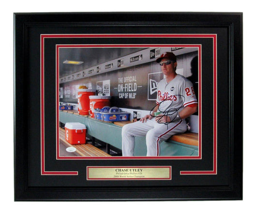 Chase Utley Autographed 11x14 Photo Philadelphia Phillies Framed JSA