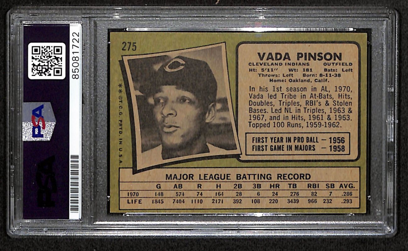 Vida Pinson Signed 1971 Topps Card #275 Cleveland Indians PSA/DNA 184488