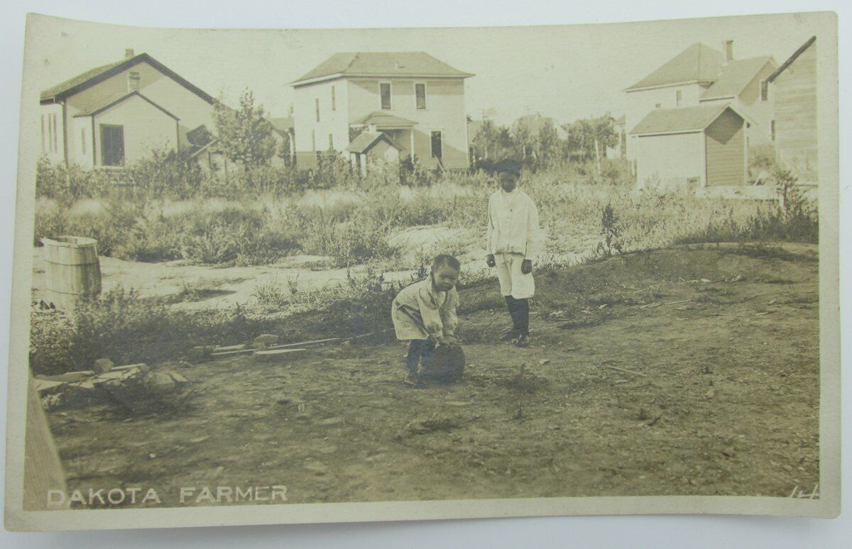 Vintage Postcard "Dakota Farmer" with kids playing football 140075