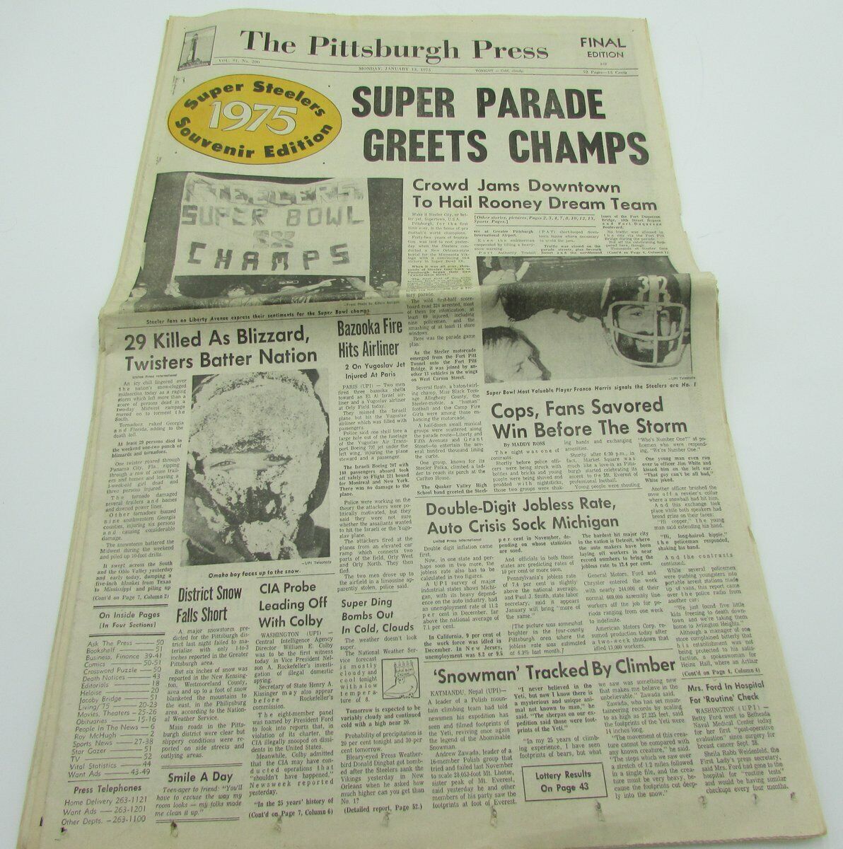 The Pittsburgh Press 1975 Steelers SUPER BOWL IX Complete Newspaper 142555