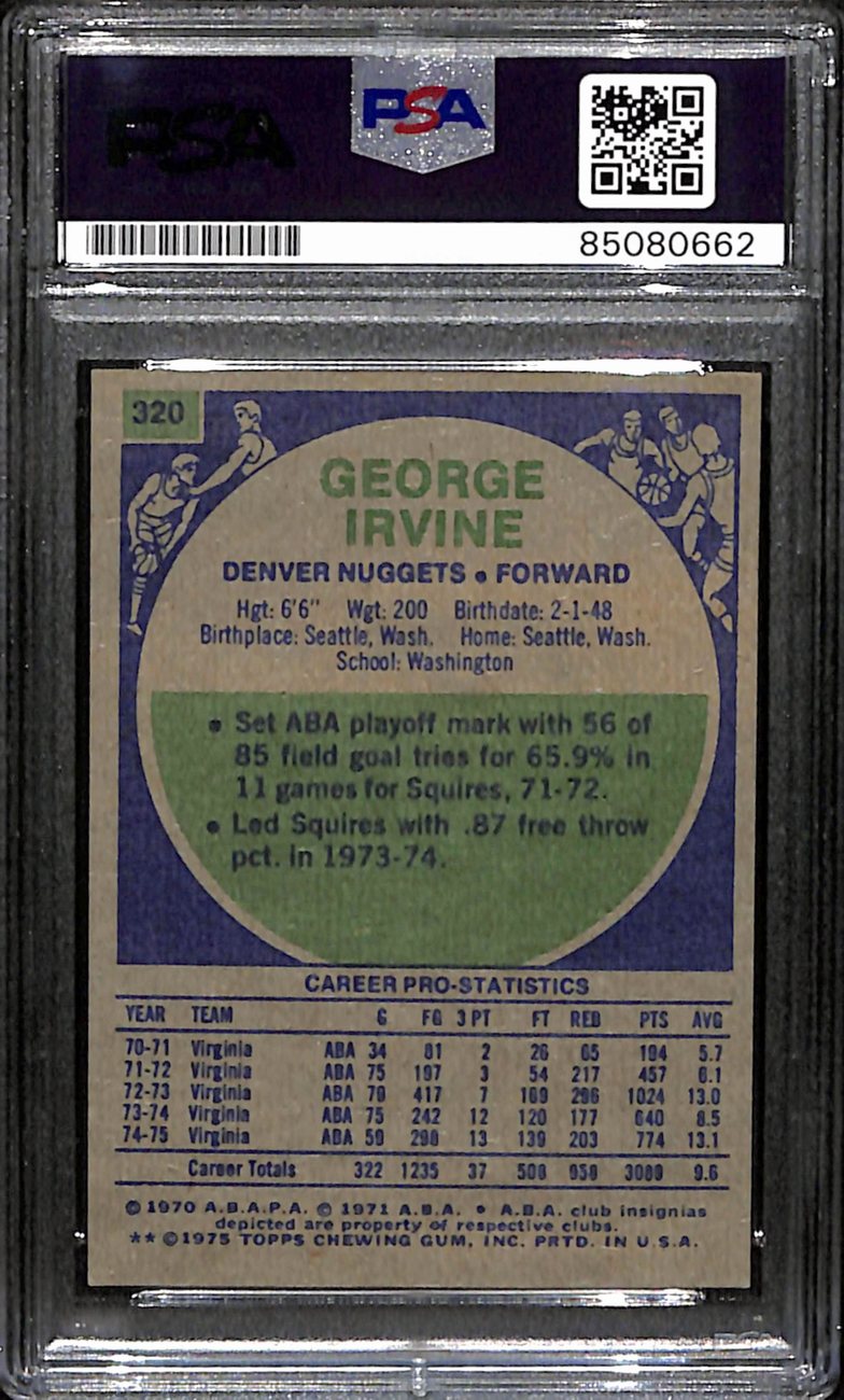 George Irvine Autographed 1975-76 Topps Card #320 Denver Nuggets PSA/DNA 184829