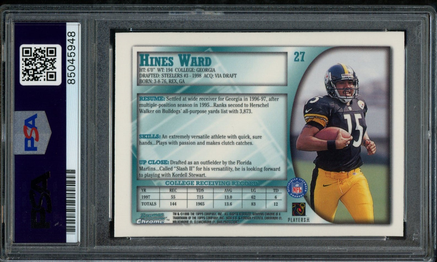 Hines Ward Steelers Autographed 1998 Bowman Chrome Rookie Card #27 PSA/DNA