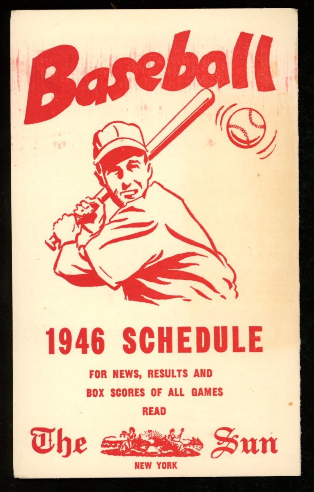 The NY Sun 1946 NY Yankees/NY Giants/Brooklyn Dodgers 3.5x5.5 Pocket Schedule
