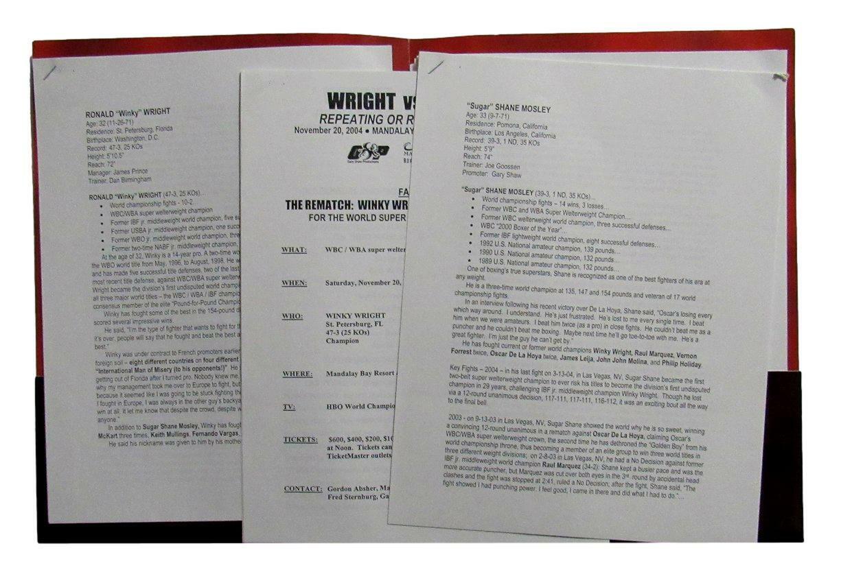 2004 Super Welterweight Championship Boxing Wright vs. Mosley Press Kit 167494