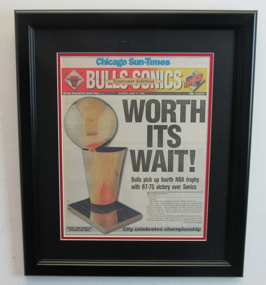 Chicago Bulls 1996 4th Championship Chicago Sun Times Newspaper Framed 136616