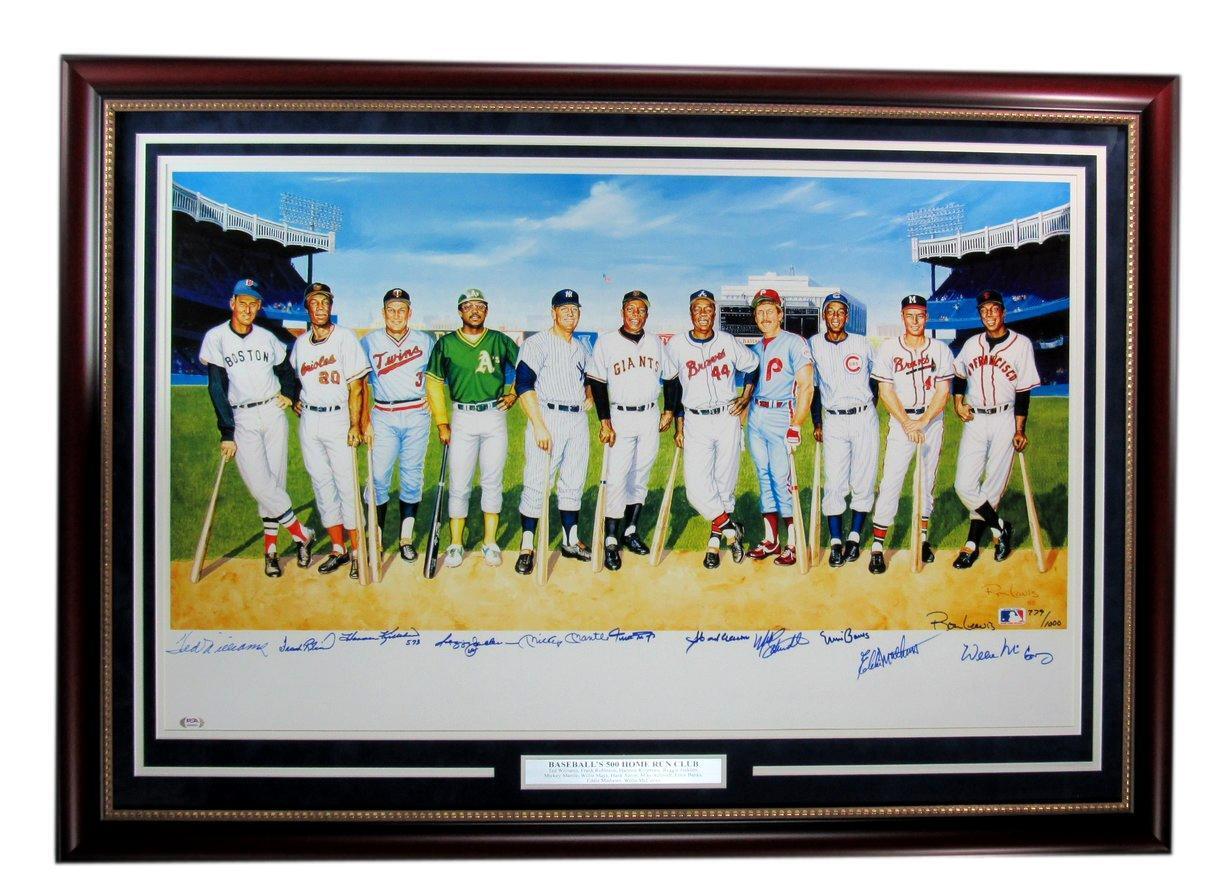 500 Home Run Club Signed by 11 Mantle Mays ++  32x38 Print Framed PSA/DNA 177529