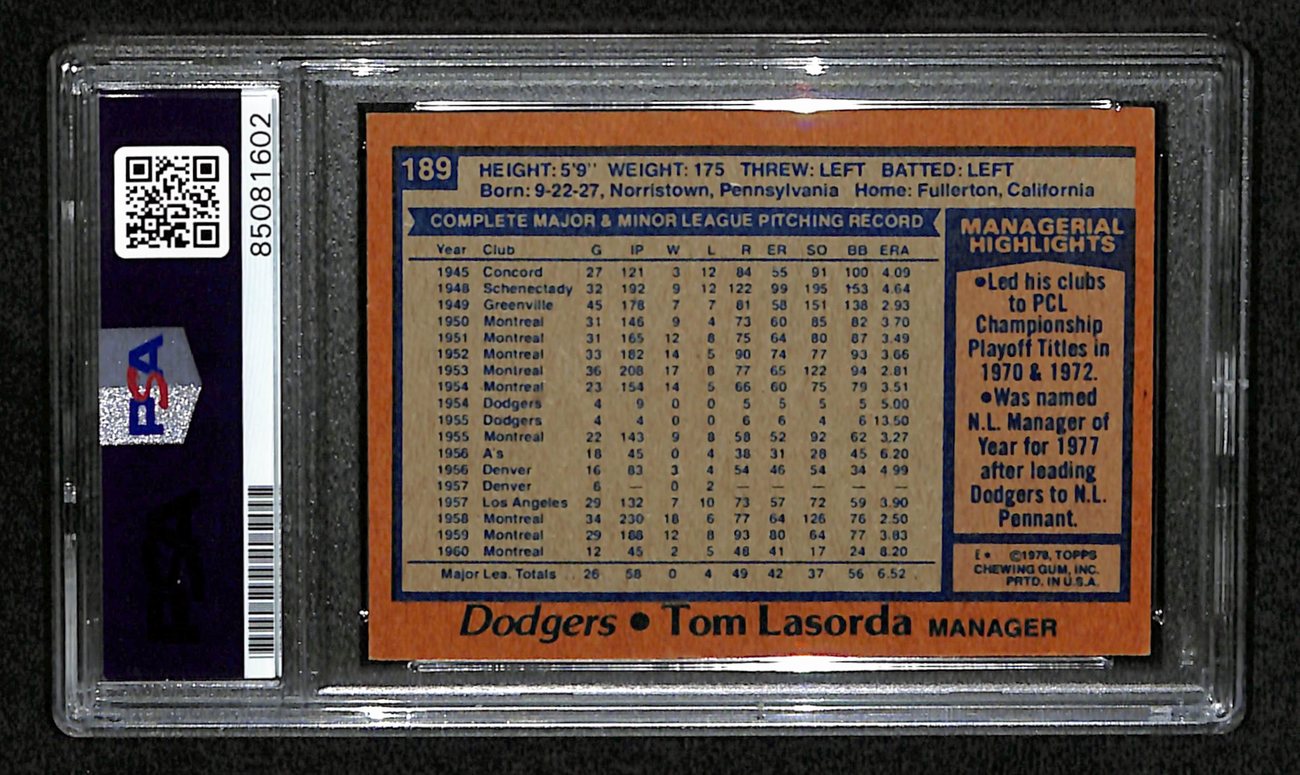 Tommy Lasorda HOF Signed 1961 Topps Card #189 Seattle Mariners PSA/DNA 184547