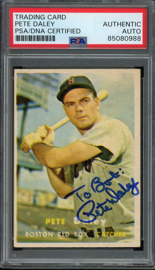 Pete Daley Signed 1957 Topps Trading Card #388 Boston Red Sox PSA/DNA 183561