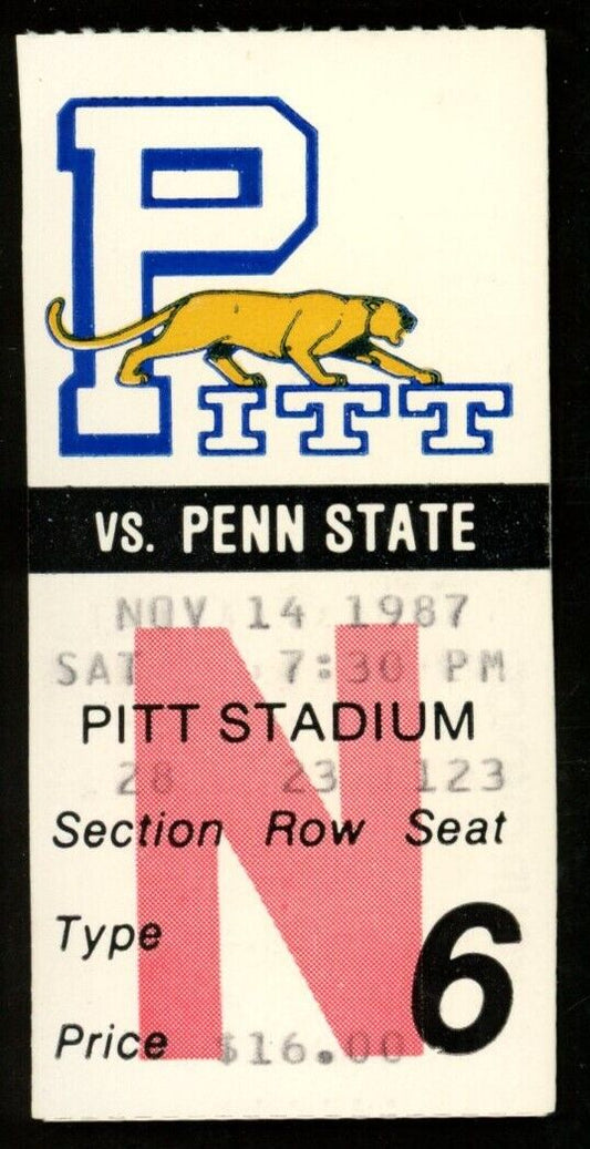 November 14, 1987 Pitt vs. Penn State College Football Game Ticket Stub