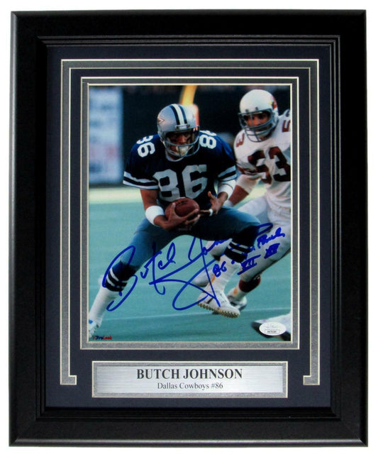 Butch Johnson Dallas Cowboys Signed/Inscribed 8x10 Photo Framed JSA 159169