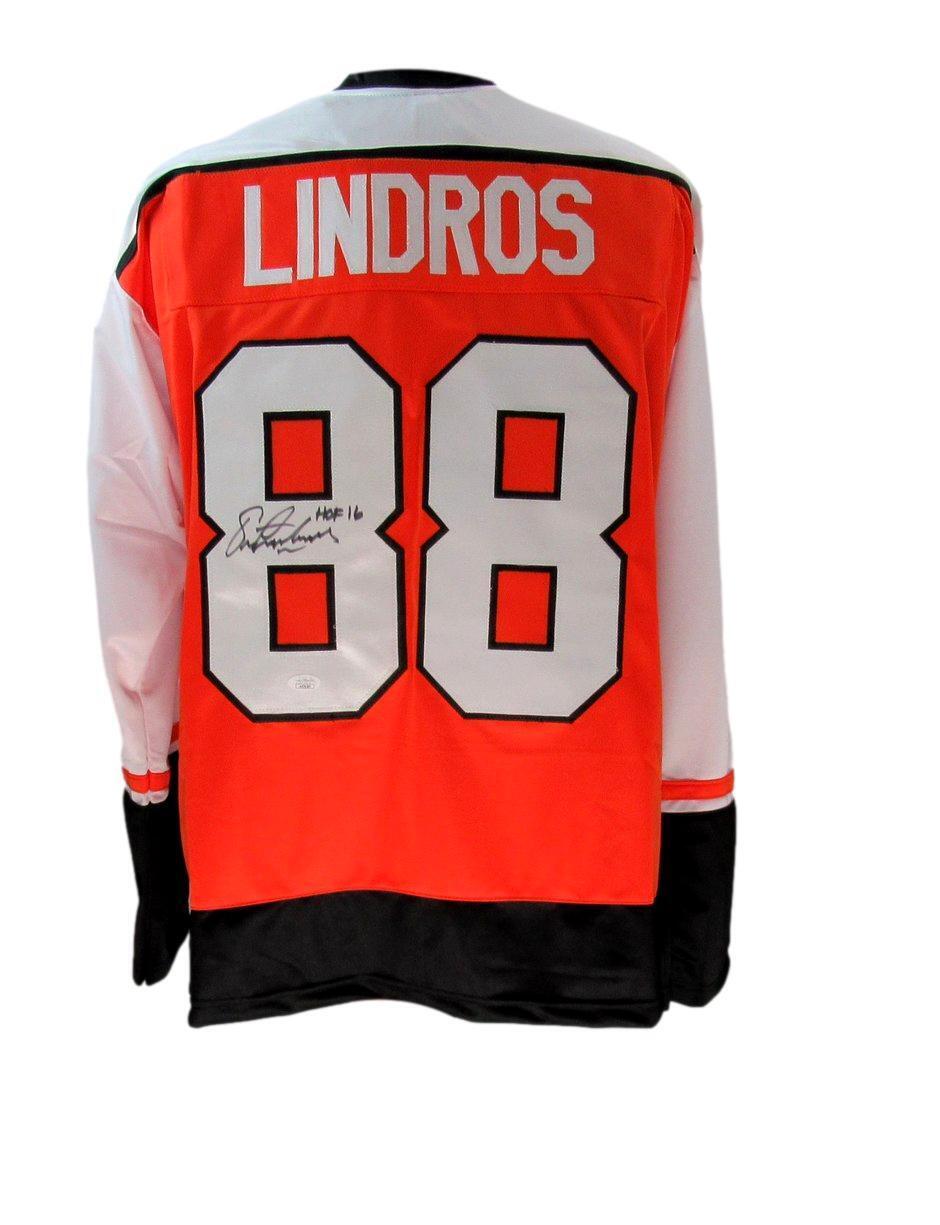 Eric Lindros HOF Autographed/Inscr Orange Custom Hockey Jersey Flyers JSA 180947