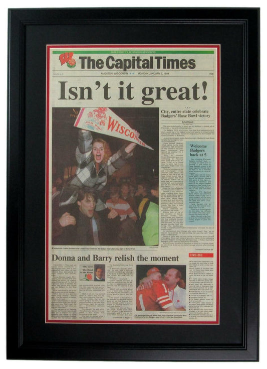 The Capital Times 1994 Wisconsin Rose Bowl Front Page Framed Newspaper 152553