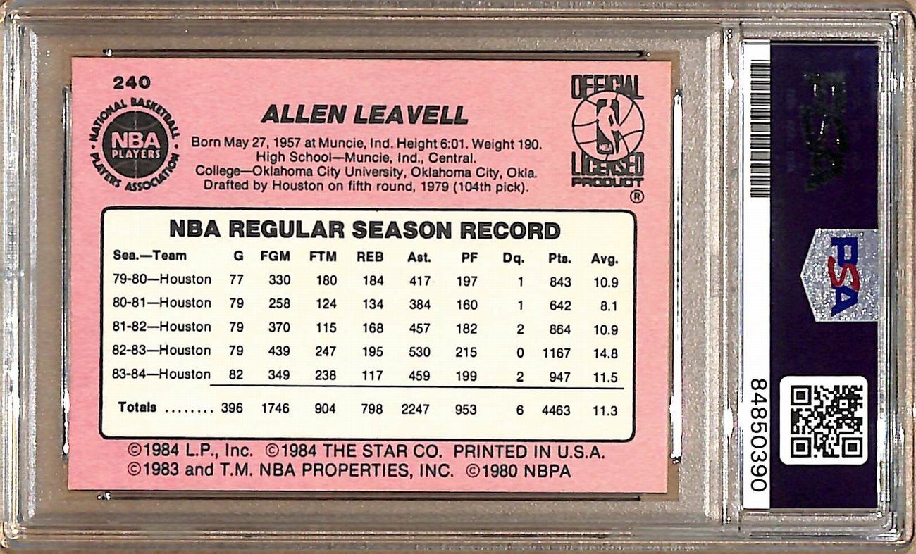 1984-85 Star Company #240 Allen Leavell Rockets Signed/Auto Card PSA/DNA 178908