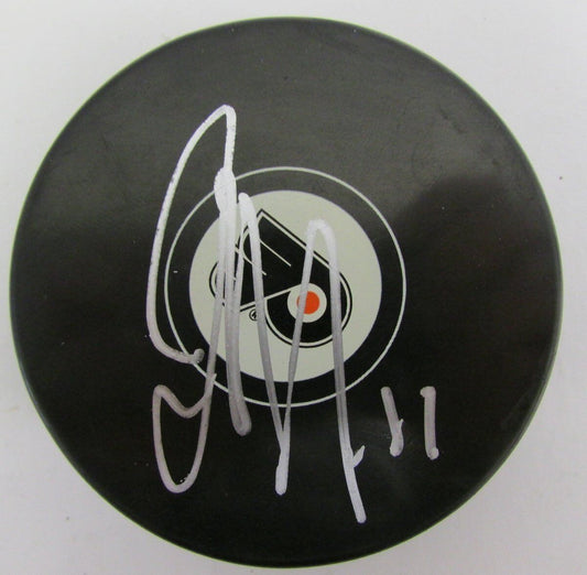 Jeff Reese Philadelphia Flyers Autographed/Signed Flyers Logo Puck 140407