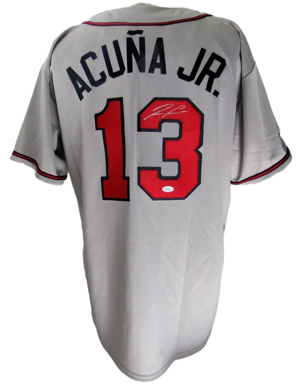 Ronald Acuna Jr. Signed Atlanta Braves Majestic Grey Baseball Jersey JSA 158500