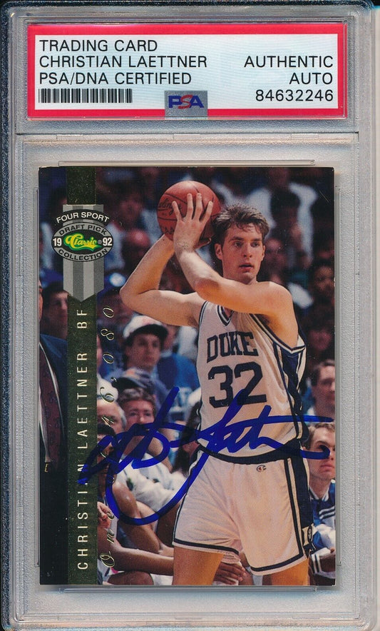 1992 Classic Four Draft Picks Christian Laettner #LP11 Card Signed Duke PSA/DNA