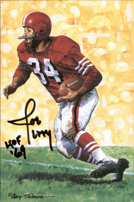 Joe Perry HOF 49ers Signed/Inscribed Goal Line Art GLAC Postcard JSA 167167