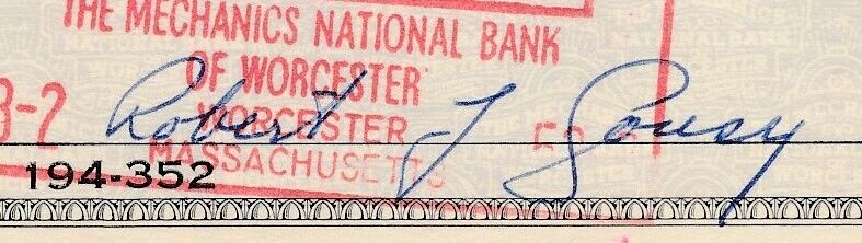 Bob Cousy HOF Boston Celtics Signed/Autographed 1958 Bank Check JSA 165562