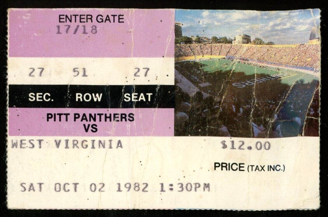 October 2, 1982 Pitt vs. West Virginia   Dan Marino Football Game Ticket Stub