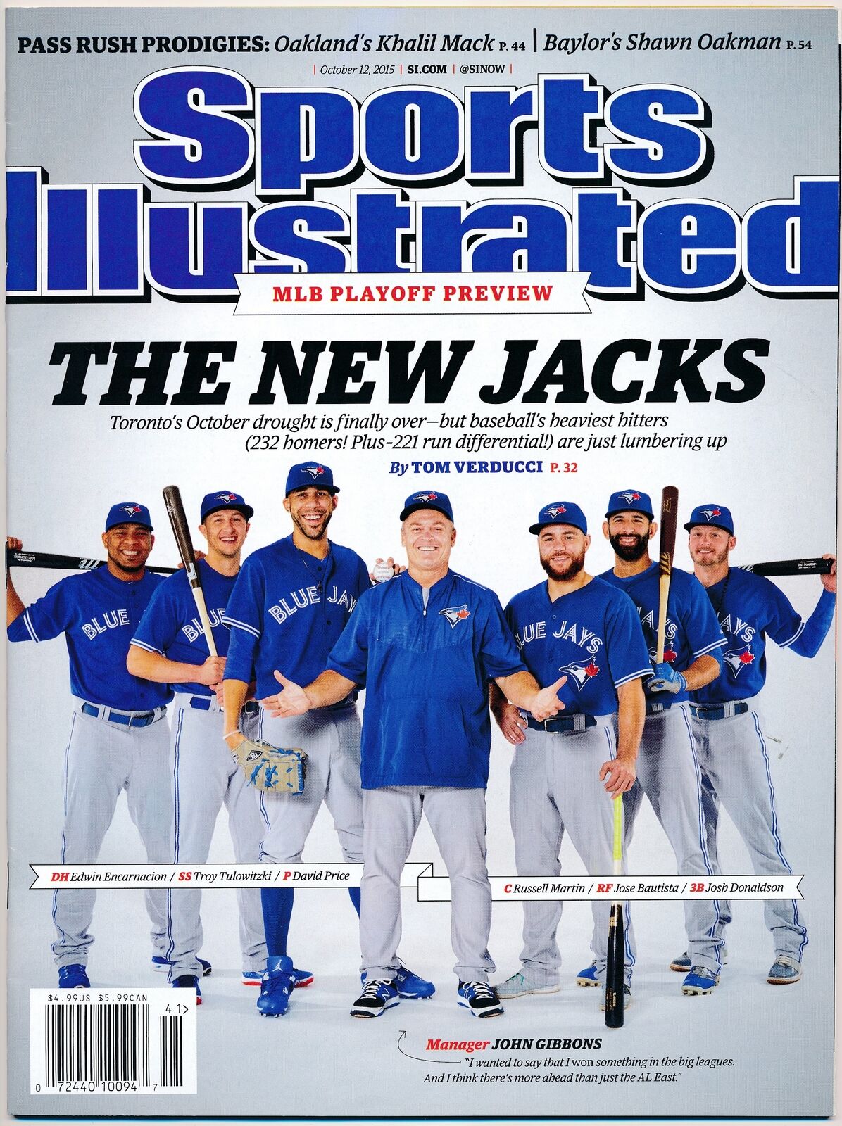 October 12, 2015 Blue Jays  Sports Illustrated Magazine NO LABEL 170697