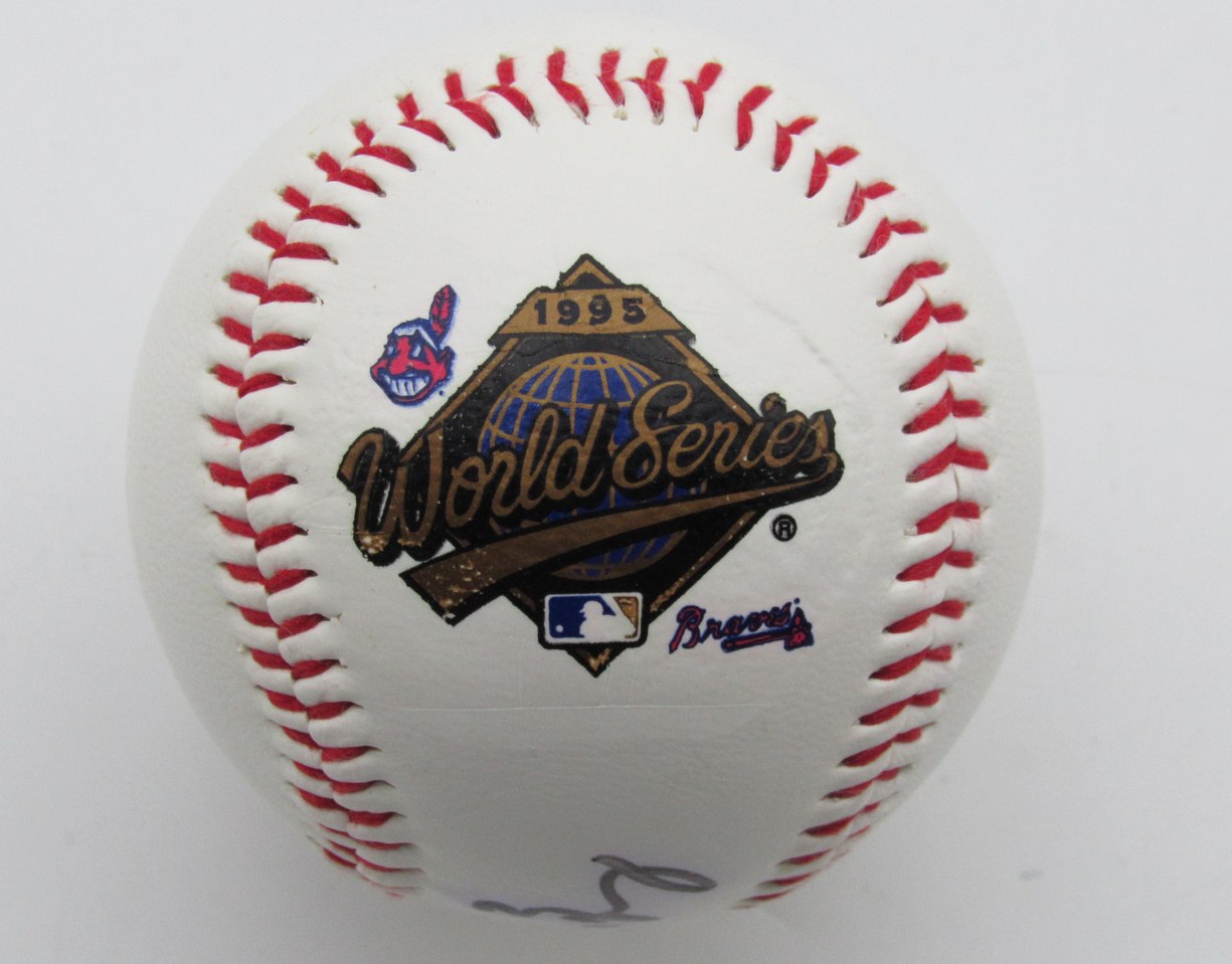 Carlos Baerga Autographed 1995 World Series Logo Baseball Indians 180070