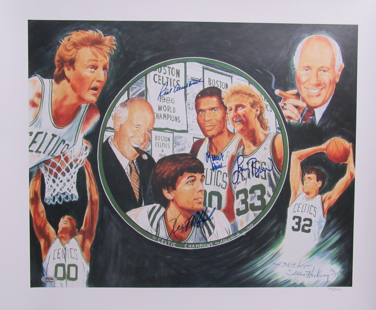 Bird/McHale/Parish/Auerbach Multi-Signed 24x20 Lithograph Celtics PSA/DNA 192391