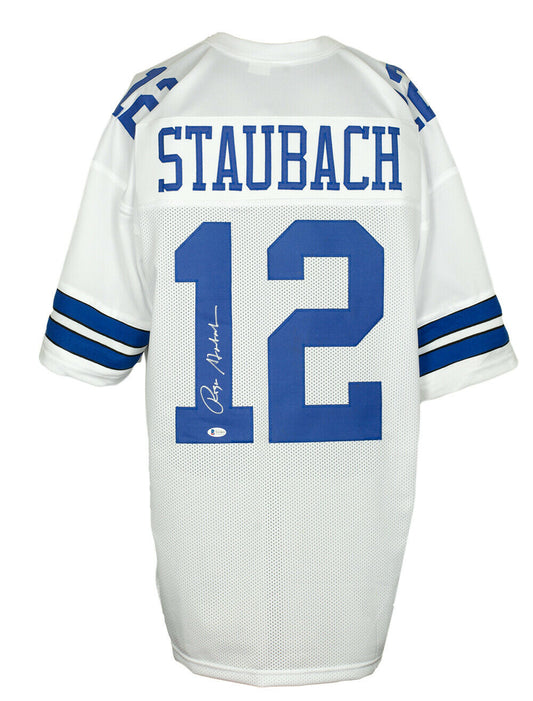 Roger Staubach Signed/Autographed Cowboys White Football Jersey Beckett 148040