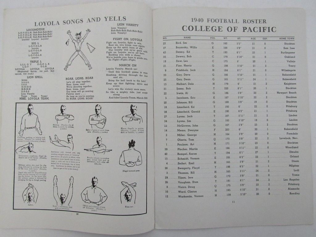 1940 College of Pacific vs. Loyola  College Football Program 10/25/40 130308