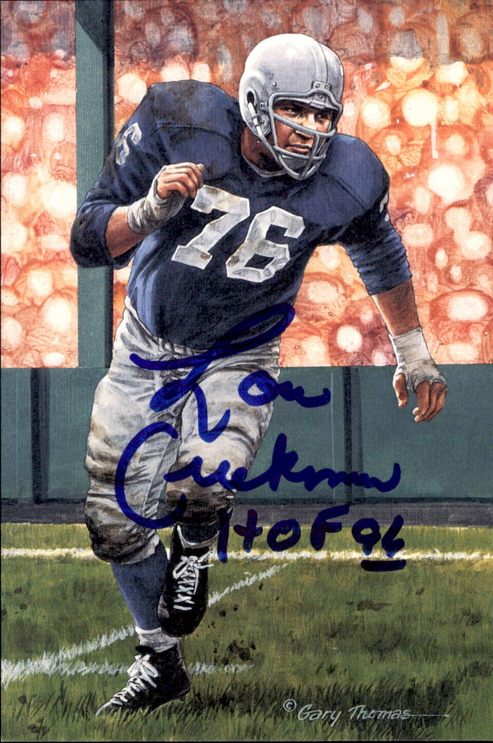 Lou Creekmur HOF Autographed Goal Line Art GLAC Postcard Detroit Lions JSA