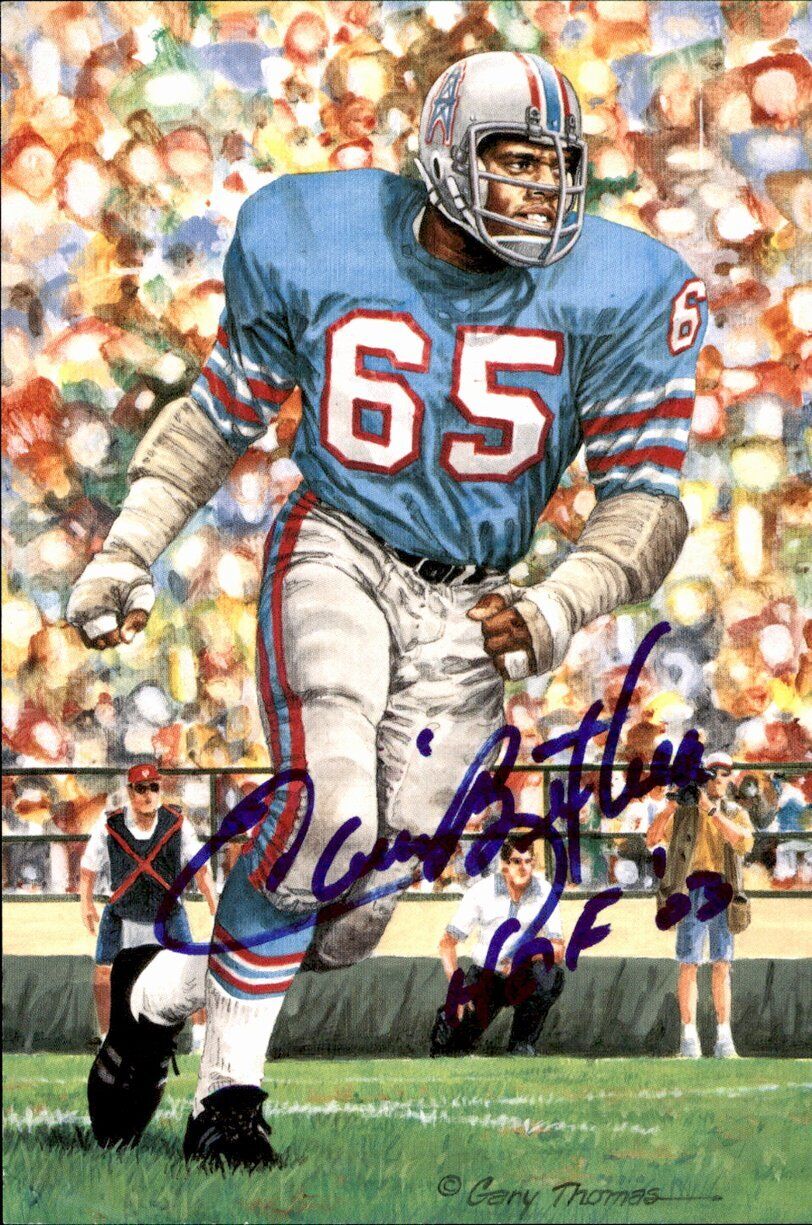 Elvin Bethea HOF Oilers Signed/Inscr Goal Line Art GLAC Postcard JSA 167079