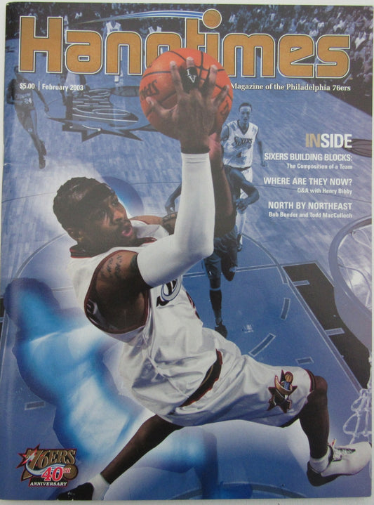 February 2003 Allen Iverson Cover of Hangtimes 76ers Magazine Program 157733