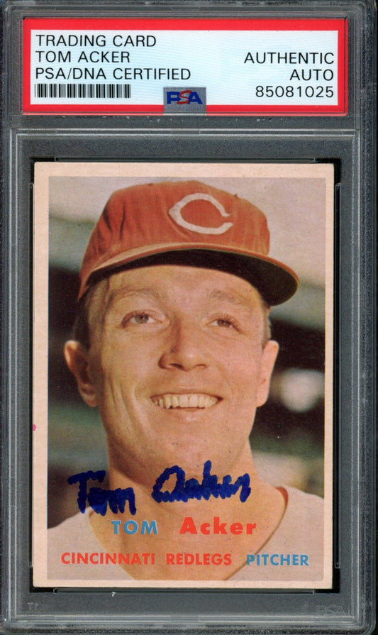 Tom Acker Signed 1957 Topps Card #219 Cincinnati Redlegs PSA/DNA 184189