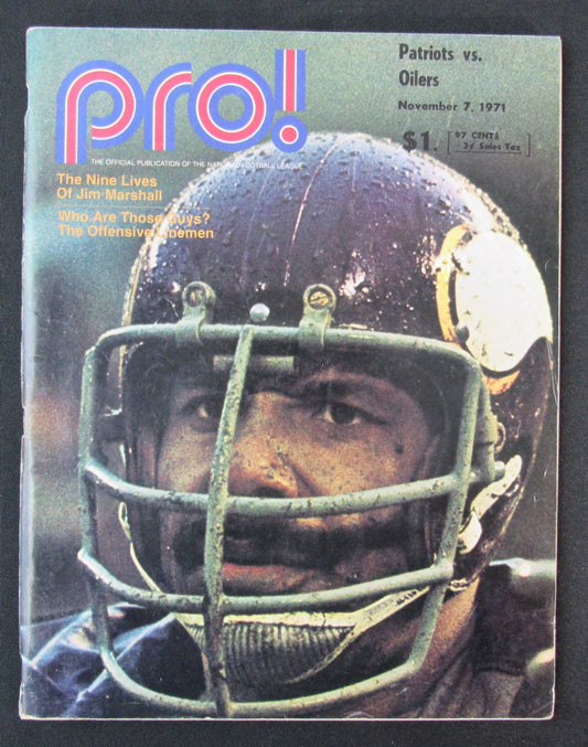 1971 New England Patriots vs. Houston Oilers Program 11/07 Jim Marshall 172381