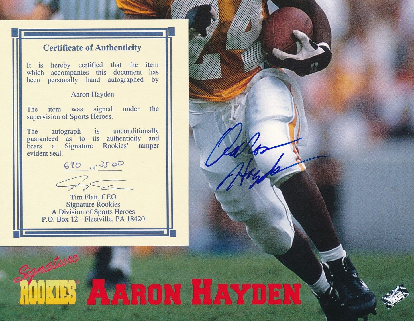 Aaron Hayden Autographed Signature Rookies 690 of 3500 8x10 Photo Tennessee