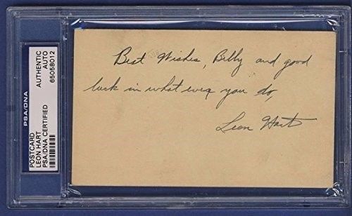 Leon Hart Signed 3x5 Index Card PSA/DNA Slabbed