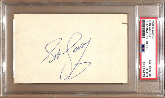 Bob Cousy HOF Autographed 3x5 Index Card Boston Celtics PSA/DNA 178826