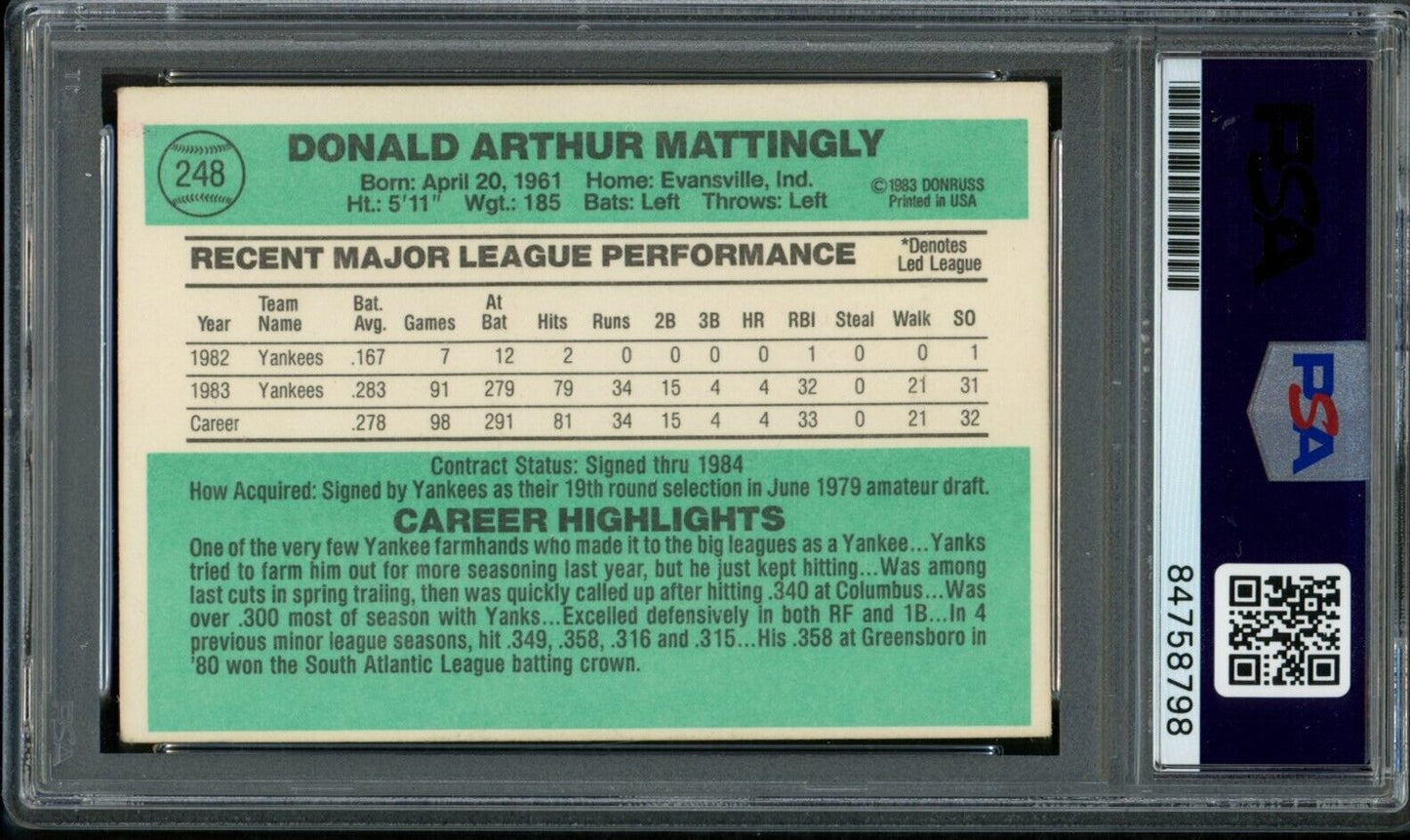 1984 DONRUSS Don Mattingly #248 Authentic Card Signed New York Yankees PSA/DNA