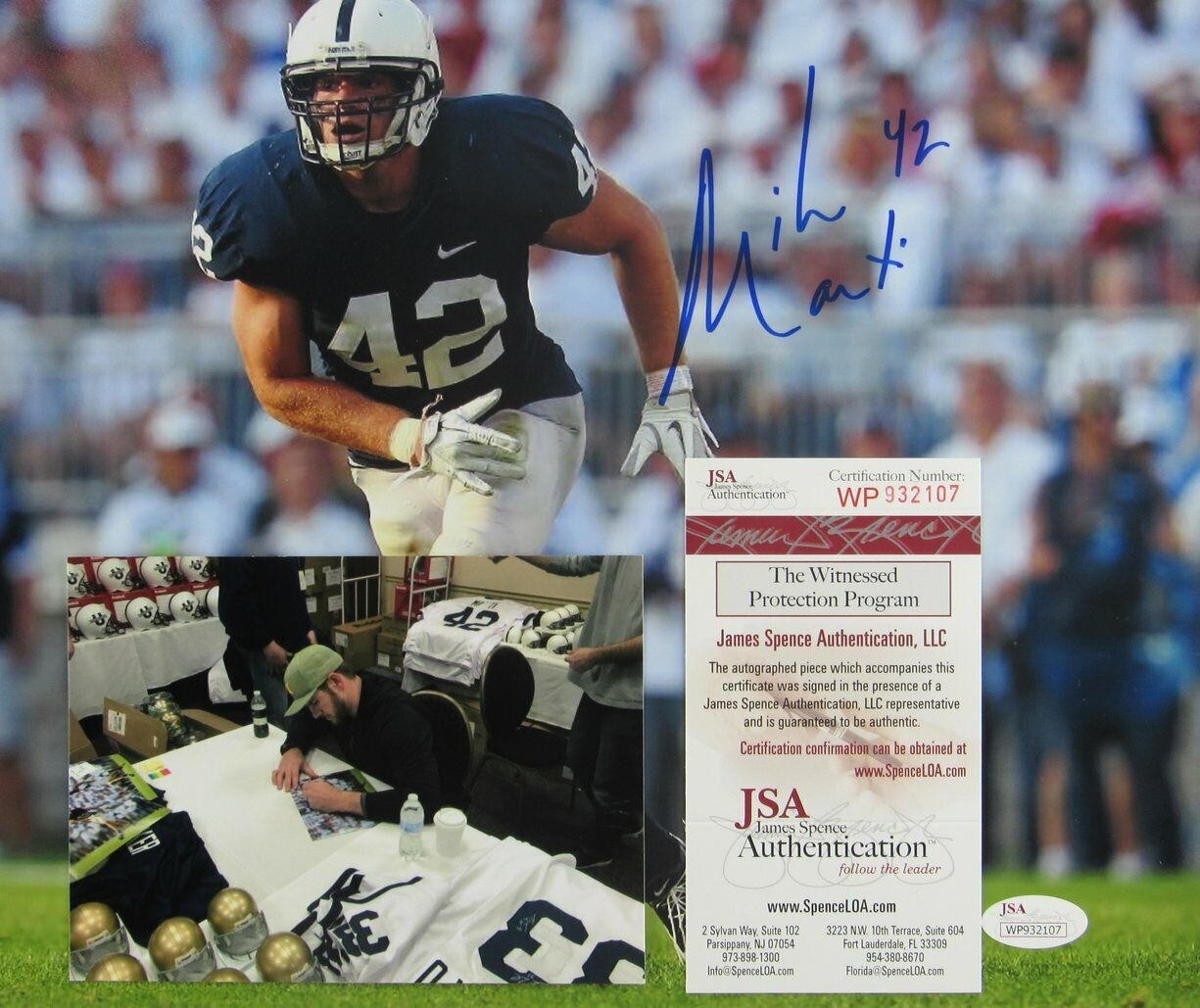 Mike Mauti Penn State Signed/Autographed 11x14 Photo JSA 162763