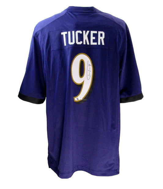 Justin Tucker Signed Nike NFL Purple Football Jersey Ravens Beckett 189227