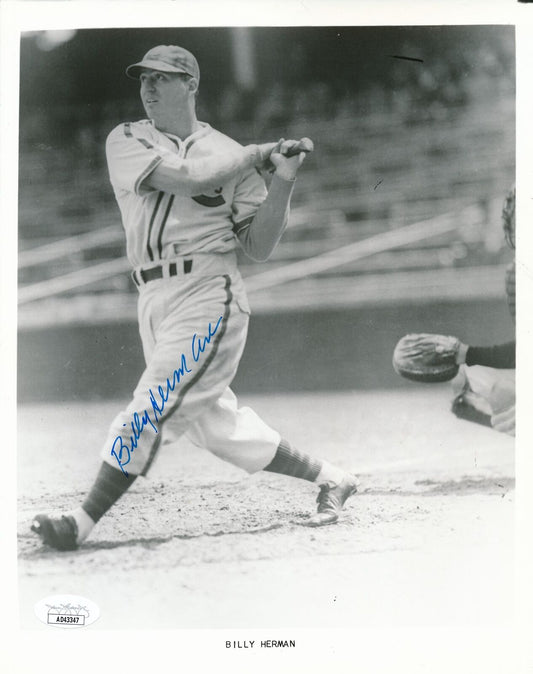 Billy Herman HOF Autographed 8x10 B/W Photo Chicago Cubs JSA