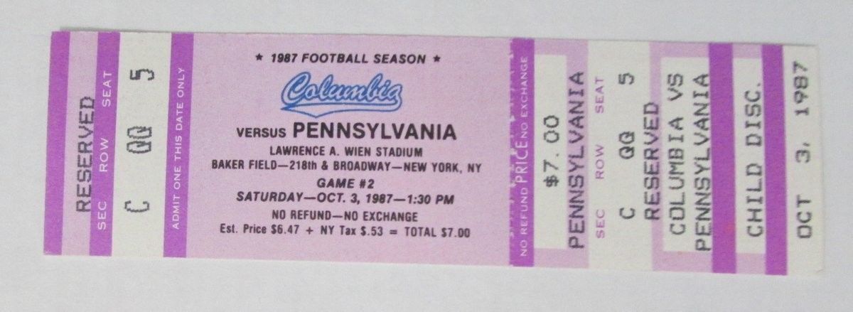 1987 Columbia vs. Penn Full Ticket 127666