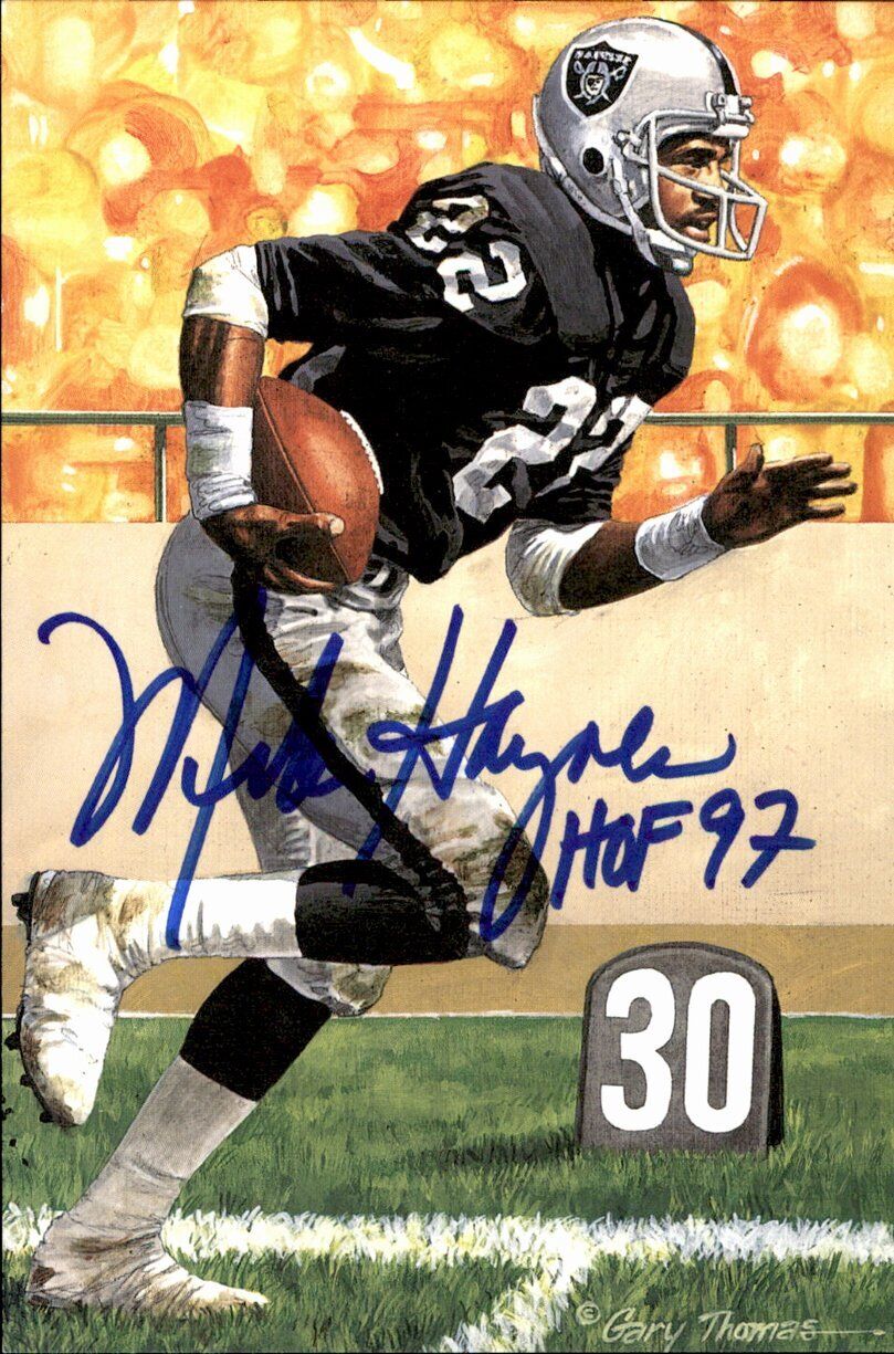Mike Haynes HOF Raiders Signed/Inscr Goal Line Art GLAC Postcard JSA 167159